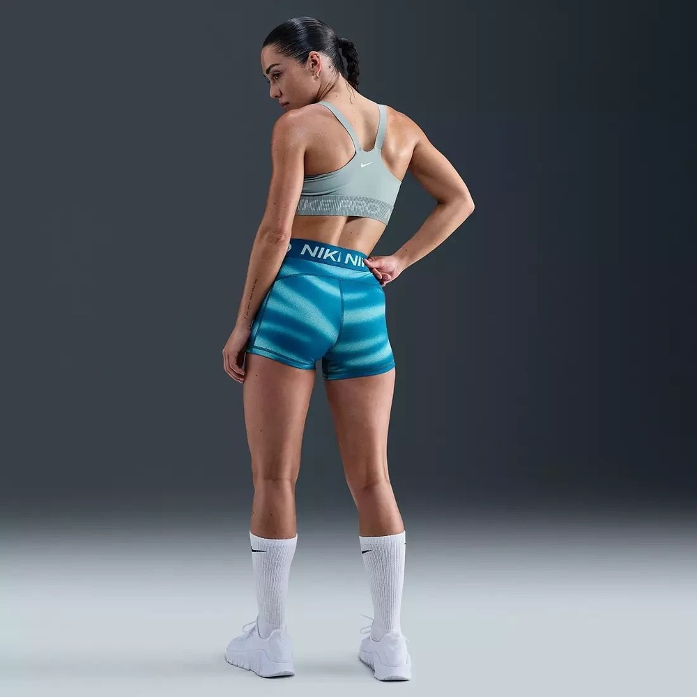 Women's Size L Nike Pro 3" Striped Shorts Training Running Compressio Green Ab.